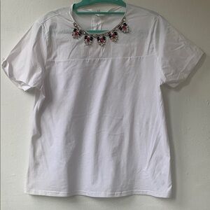 White Short Sleeve Top with Statement Necklace